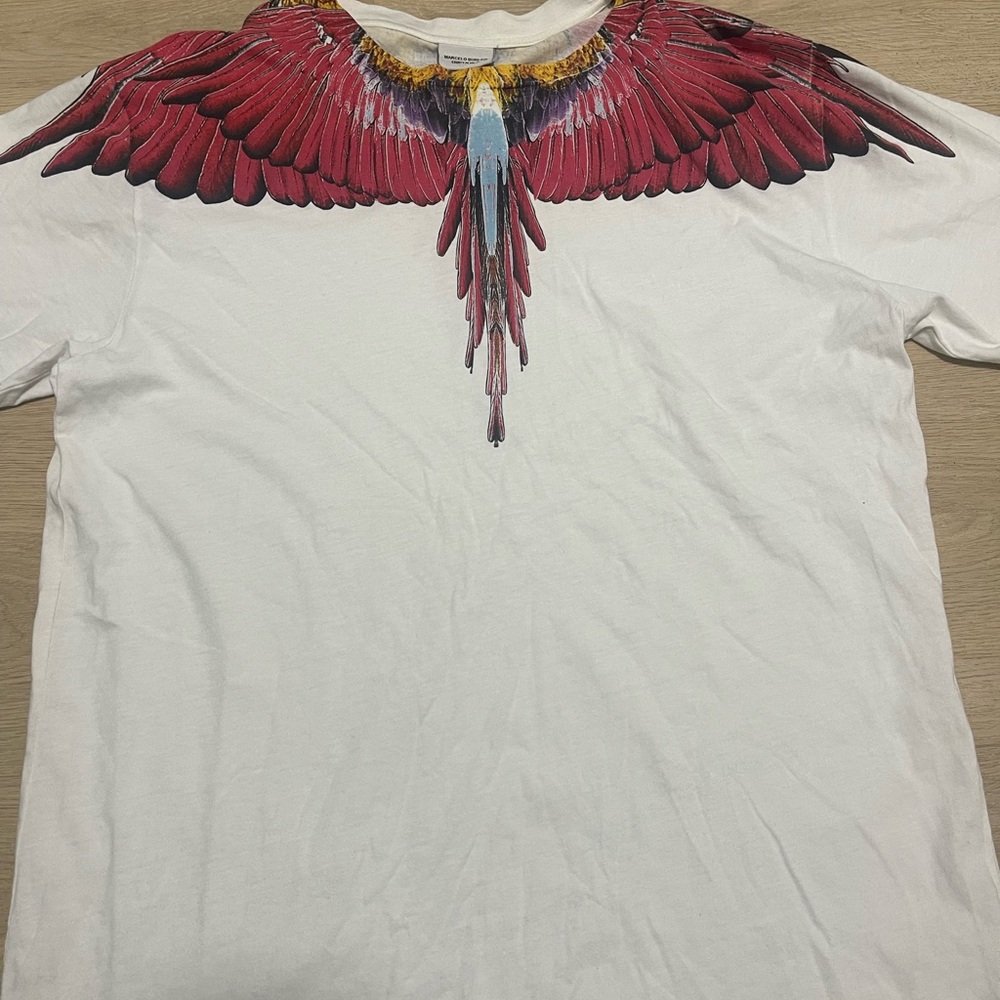 Marcelo Burlon County of Milan White Tee with Red Feather Graphic